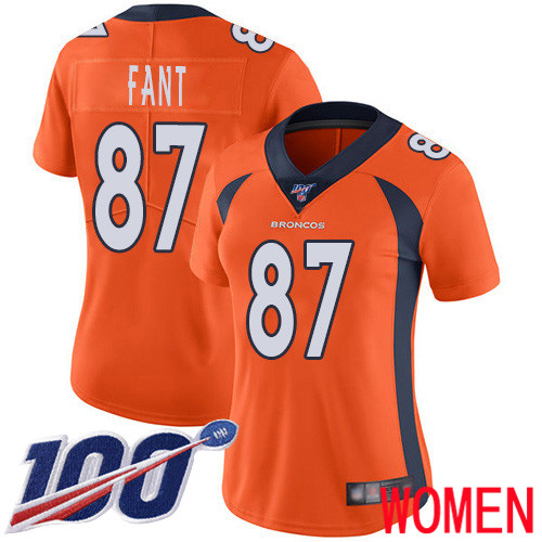 Women Denver Broncos 87 Noah Fant Orange Team Color Vapor Untouchable Limited Player 100th Season Football NFL Jersey